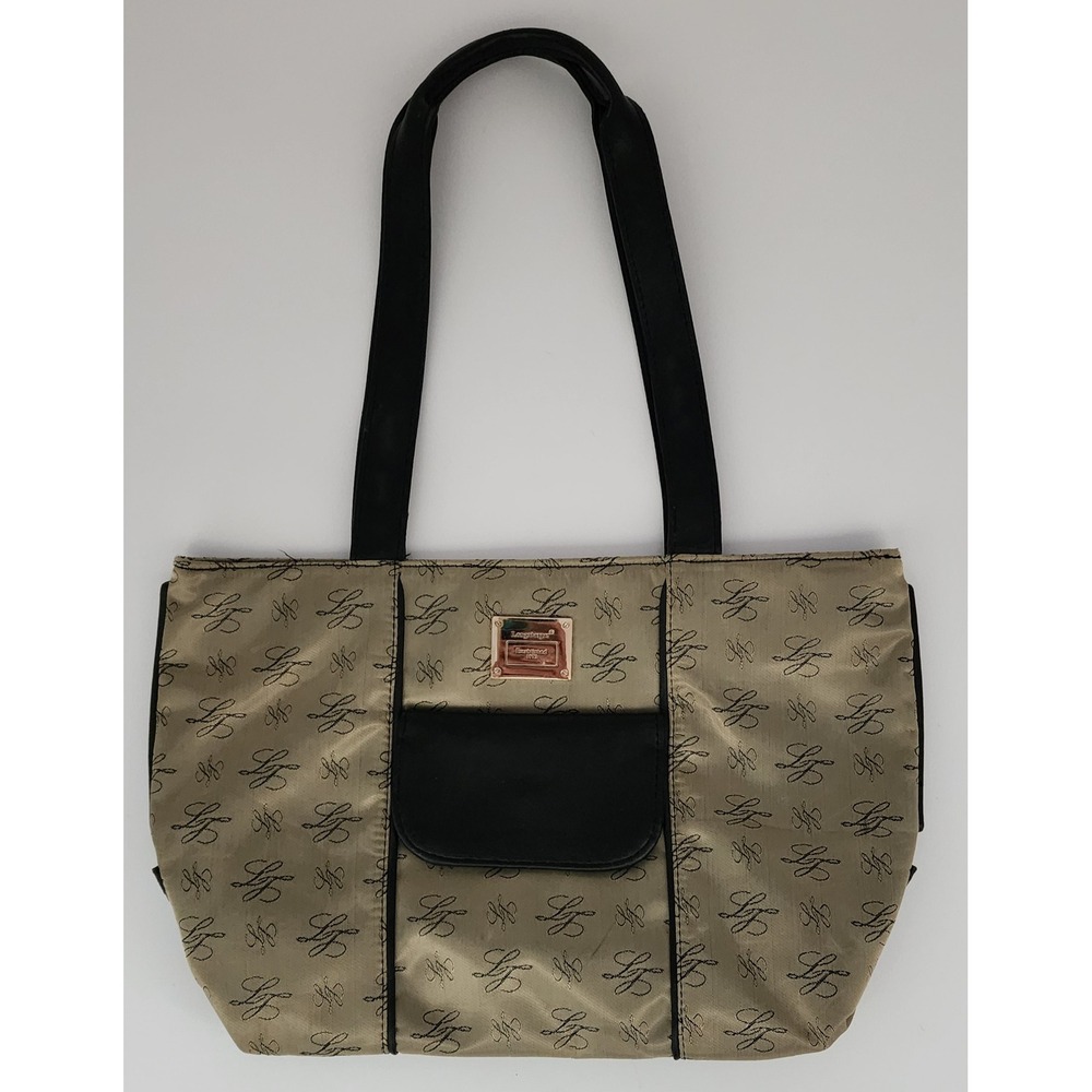 Longaberger Homestead Monogram Tote Bag Gold Black Handbag Small EUC